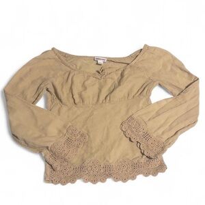 Limited Too Tan Crochet Trim Blouse
